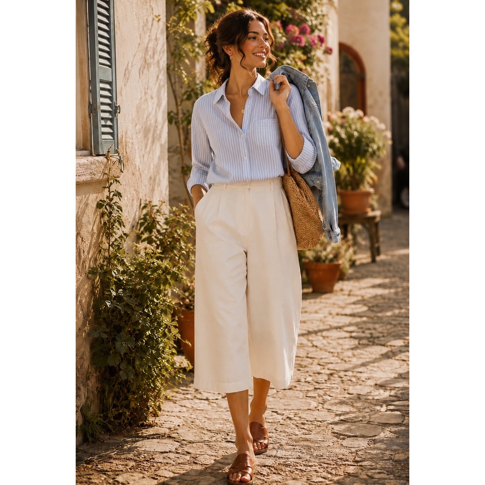 Maeve Remi Wide Leg Pants Women 12 Off White Cropped Pleated High Rise‎ Denim